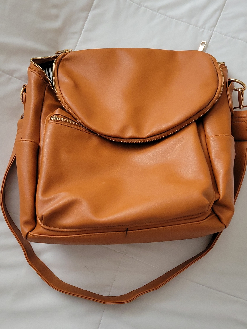 New Crossbody Diaper Bag Faux Leather Tan